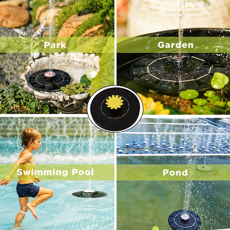 Fountain Solar Power Floating Water Pump for Pool Pond Garden and Patio Plants Round 7V 1.4W (Black)